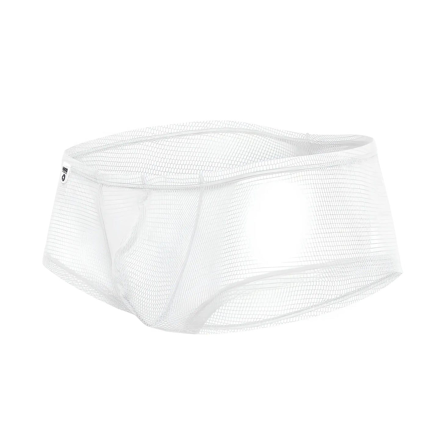White mesh mob men’s fishnet boxer short briefs with a snug, form-fitting design