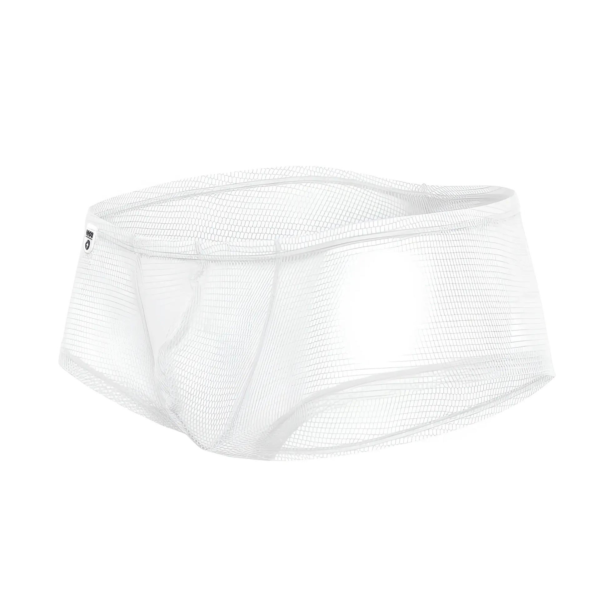 White mesh mob men’s fishnet boxer short briefs with a snug, form-fitting design