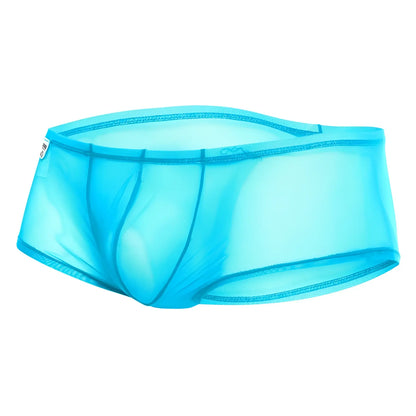 MOB men’s sexy sheer hip brief in bright turquoise mesh with a sleek form-fitting design