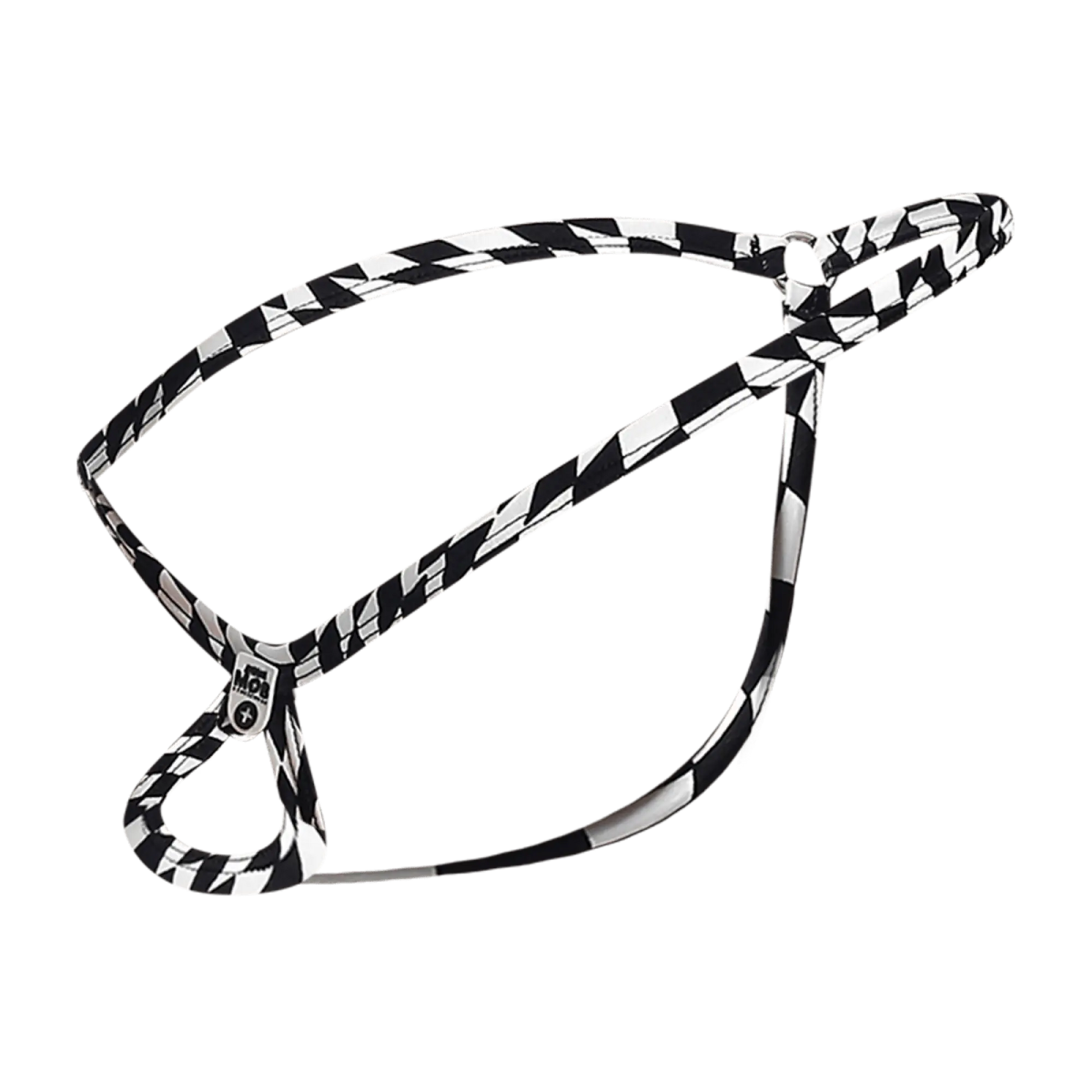 Black and white checkered braided leash with metallic clasp for mob men’s tear drop string thong MBL24