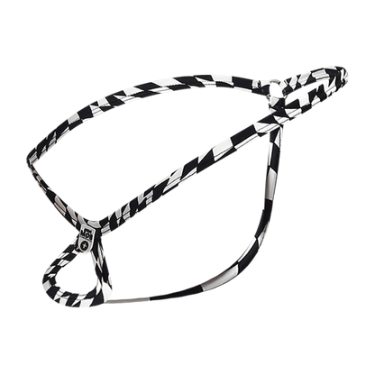 Black and white checkered braided leash with metallic clasp for mob men’s tear drop string thong MBL24