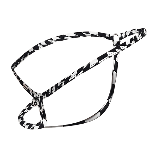 Black and white checkered braided leash with metallic clasp for mob men’s tear drop string thong MBL24
