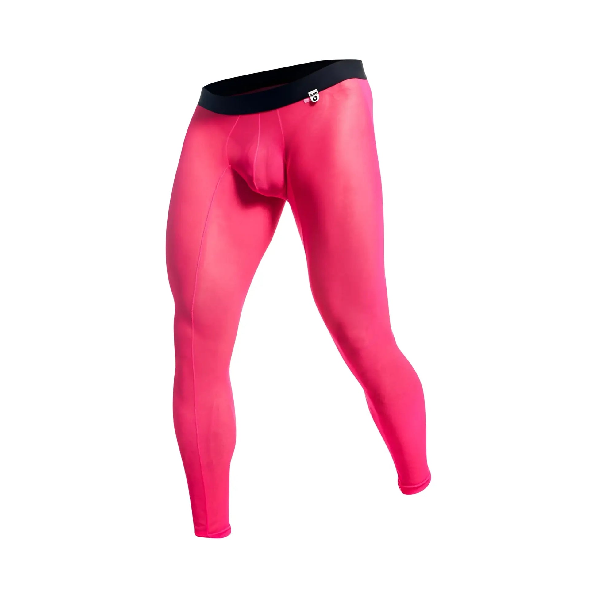 Bright pink mob mesh compression tights with black waistband designed for support and breathability