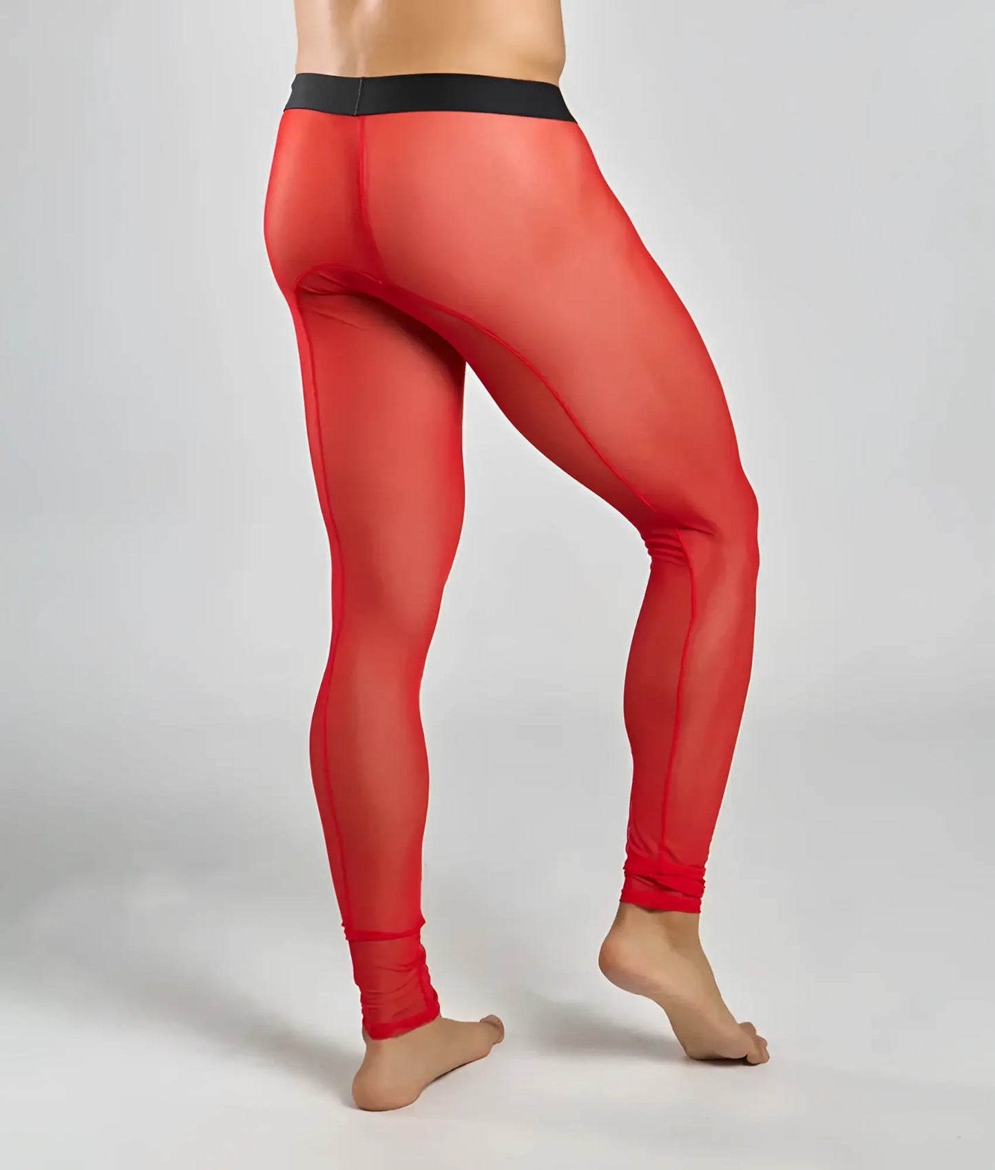Mob mesh tights red sheer mesh leggings with black waistband designed for a stylish sporty look