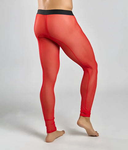 Mob mesh tights red sheer mesh leggings with black waistband designed for a stylish sporty look