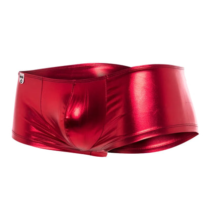 Shiny red metallic mob mirror boxer briefs with a sleek form-fitting design perfect for active wear
