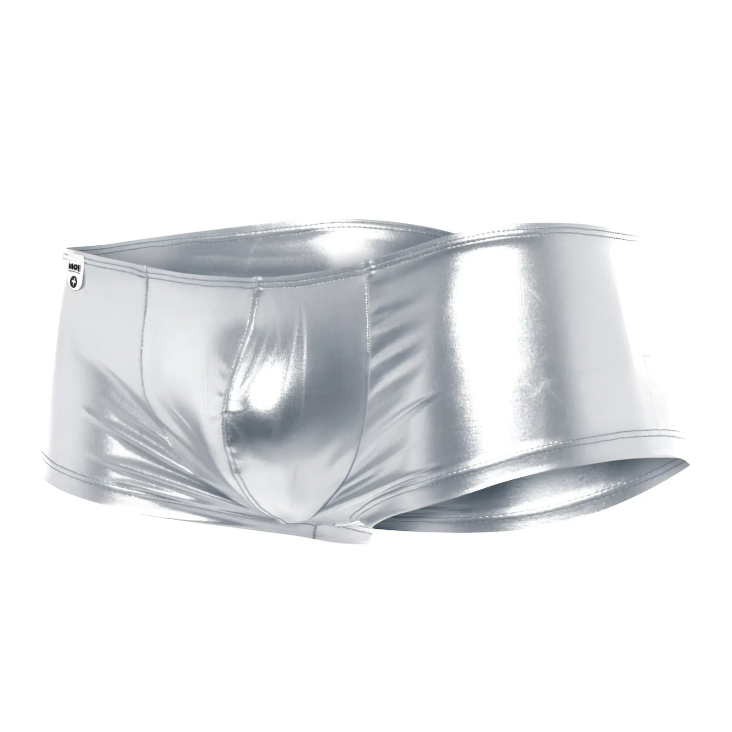 Shiny silver metallic boxer briefs with sleek form-fitting design in mob mirror boxer style