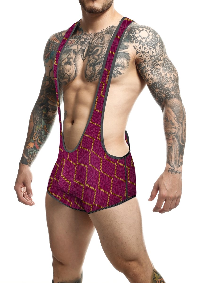 MOB singlet maroon and gold wrestling singlet with geometric lattice pattern for competitive wrestling use