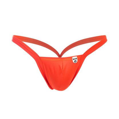 Vibrant orange mob y buns thong with sleek form-fitting design and thin straps showing the back side