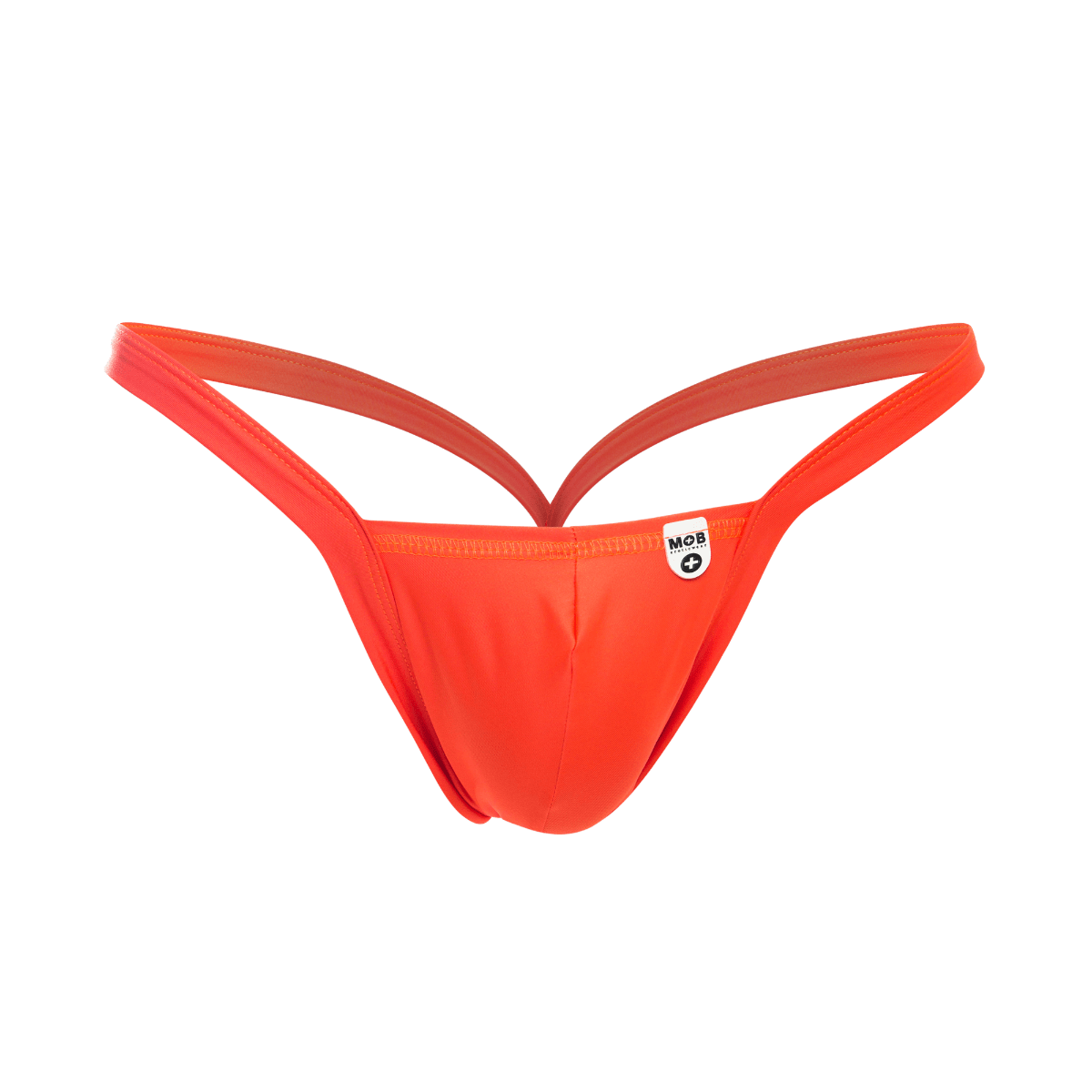 Vibrant orange mob y buns thong with sleek form-fitting design and thin straps shown from the back side