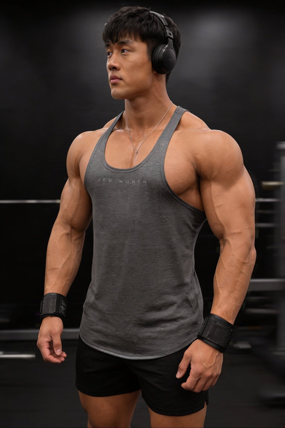 Jed North Men's Classic Bodybuilding Racerback Stringer - Heather Gray