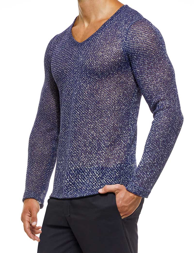 T-shirt à manches longues et col en V Knight de Modus Vivendi Bleu 05251 Taille S