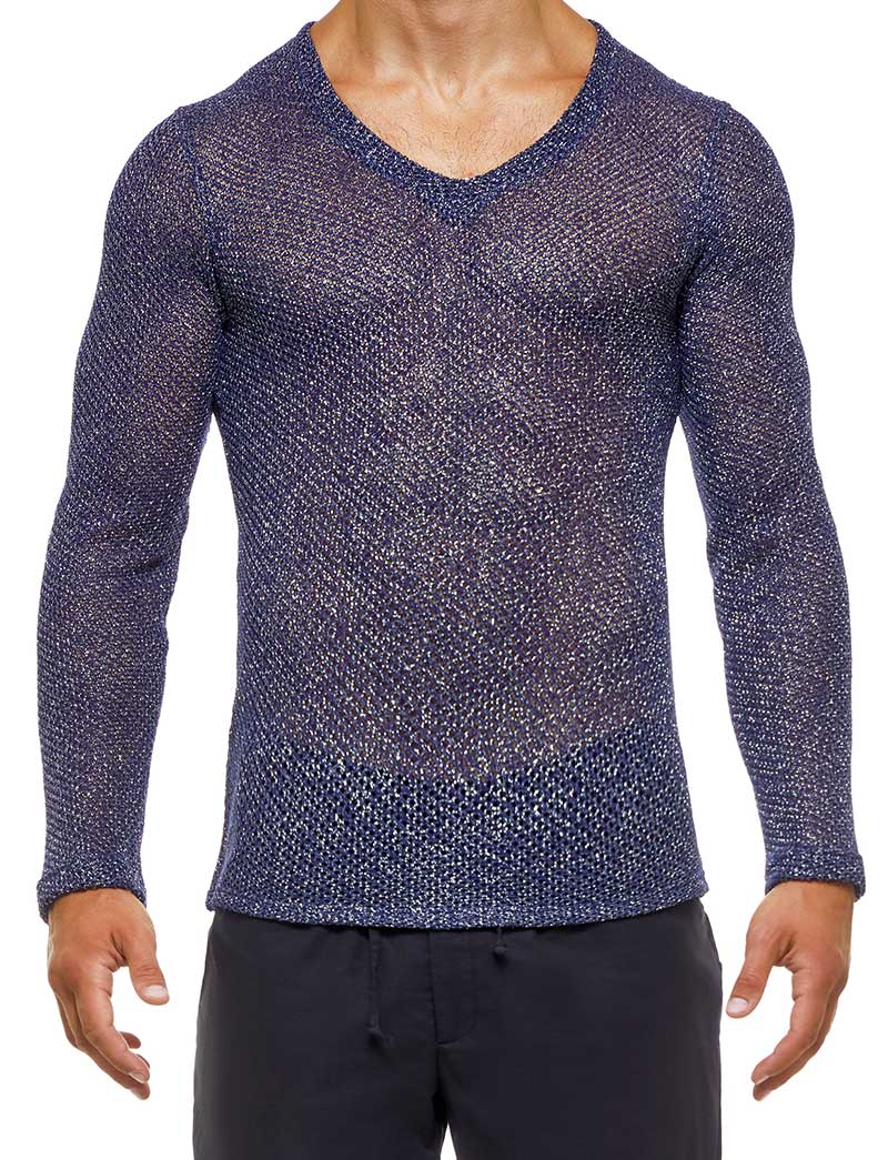 T-shirt à manches longues et col en V Knight de Modus Vivendi Bleu 05251 Taille S