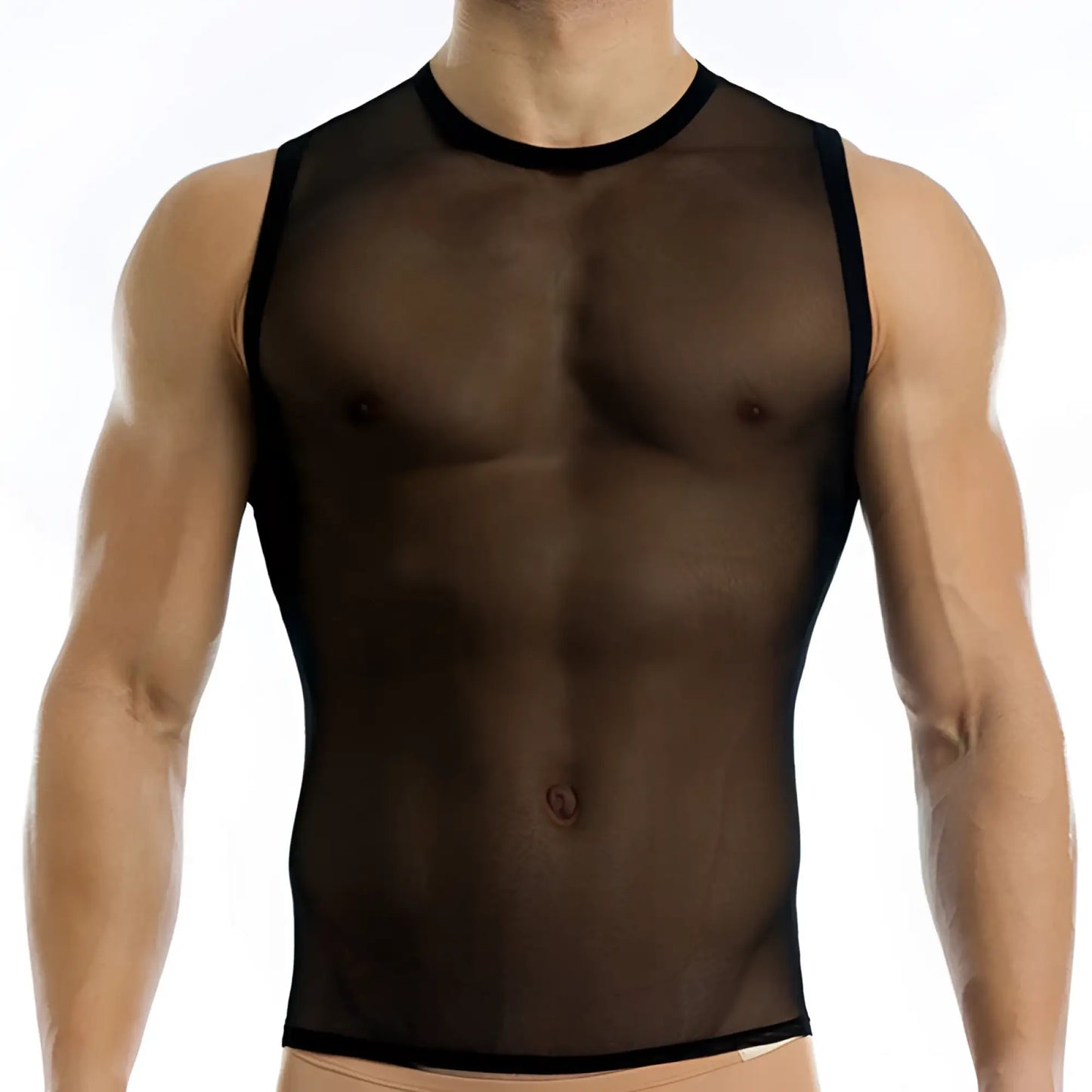 Modus vivendi transparent black sheer mesh tank top with black trim in size xl