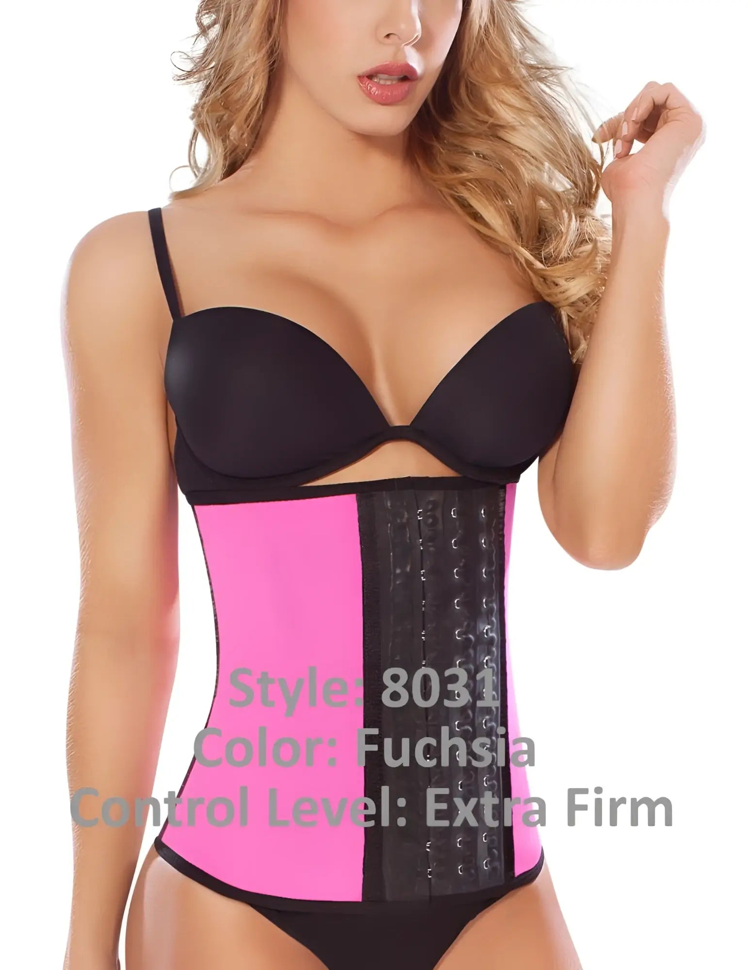 Fuchsia and black extra firm workout waist cincher with adjustable lacing moldeate 8031 corset side view
