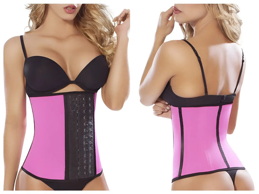 Moldeate 8031 workout waist cincher in fuchsia with black adjustable lacing waist corset for shaping and support