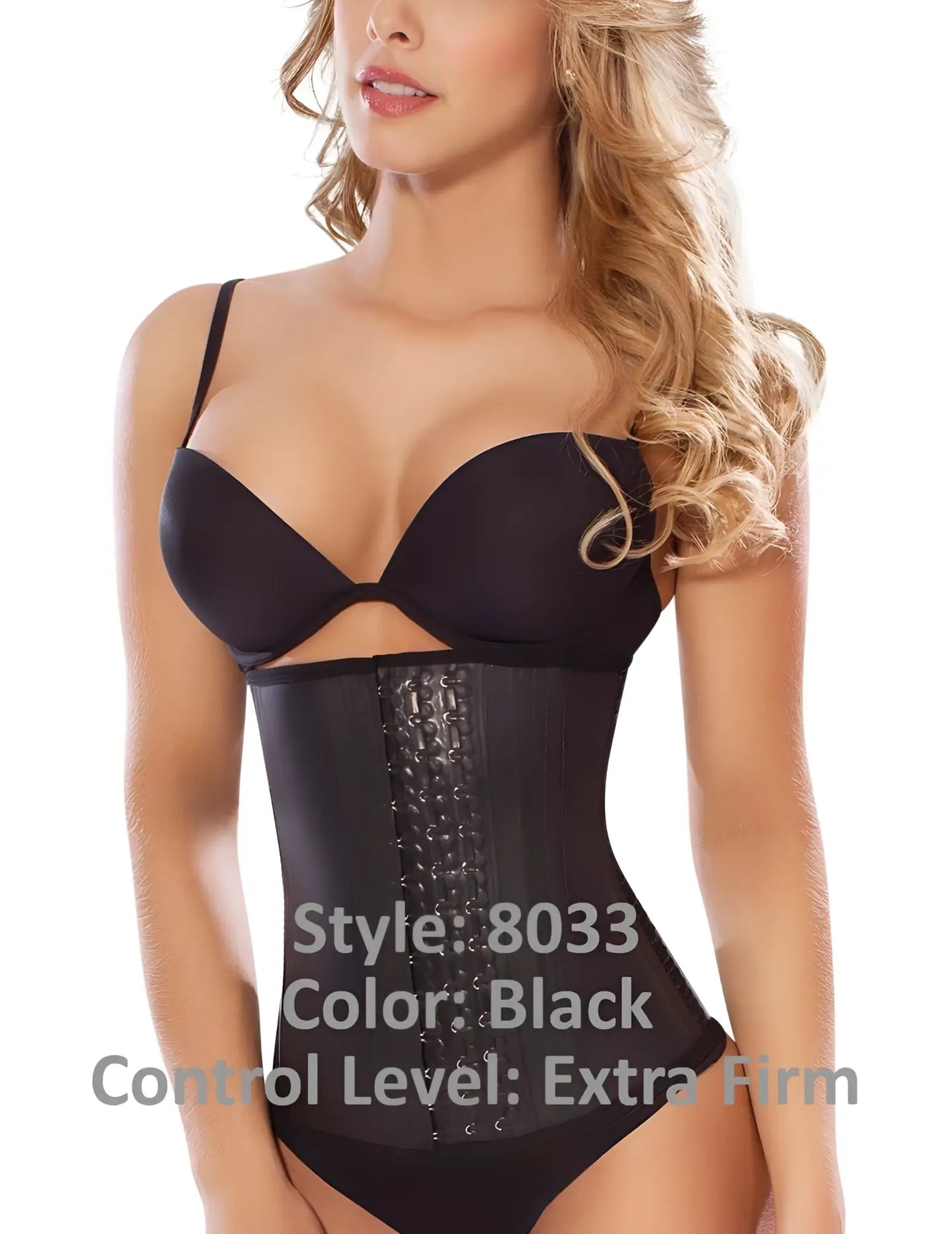 Black extra firm moldeate 8033 workout waist cincher with lace-up front and structured corset design