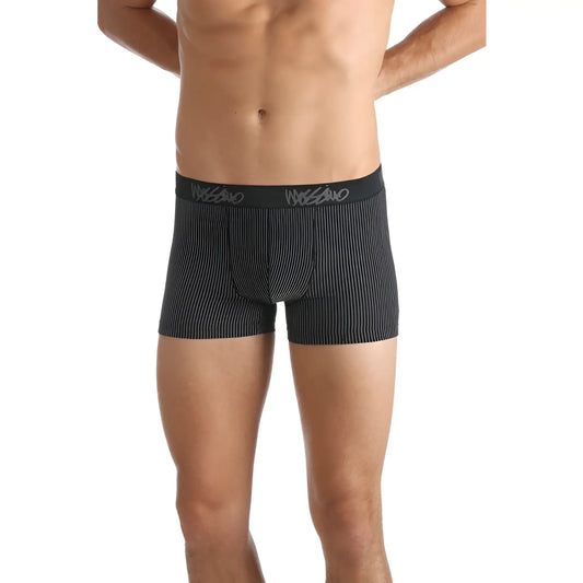 Black and gray pinstripe Mossimo Ricky trunk underwear with branded elastic waistband size medium