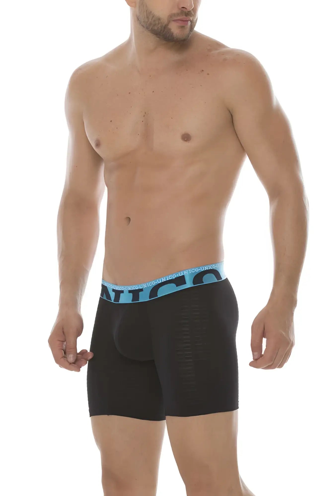 Black mundo unico cup alboroto mid boxer briefs with a light blue nico waistband size M for comfortable underwear