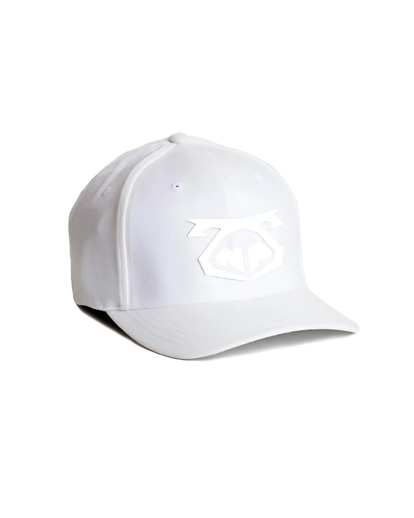 White baseball cap with subtle embossed nasty pig snout logo front in size s/m for casual wear
