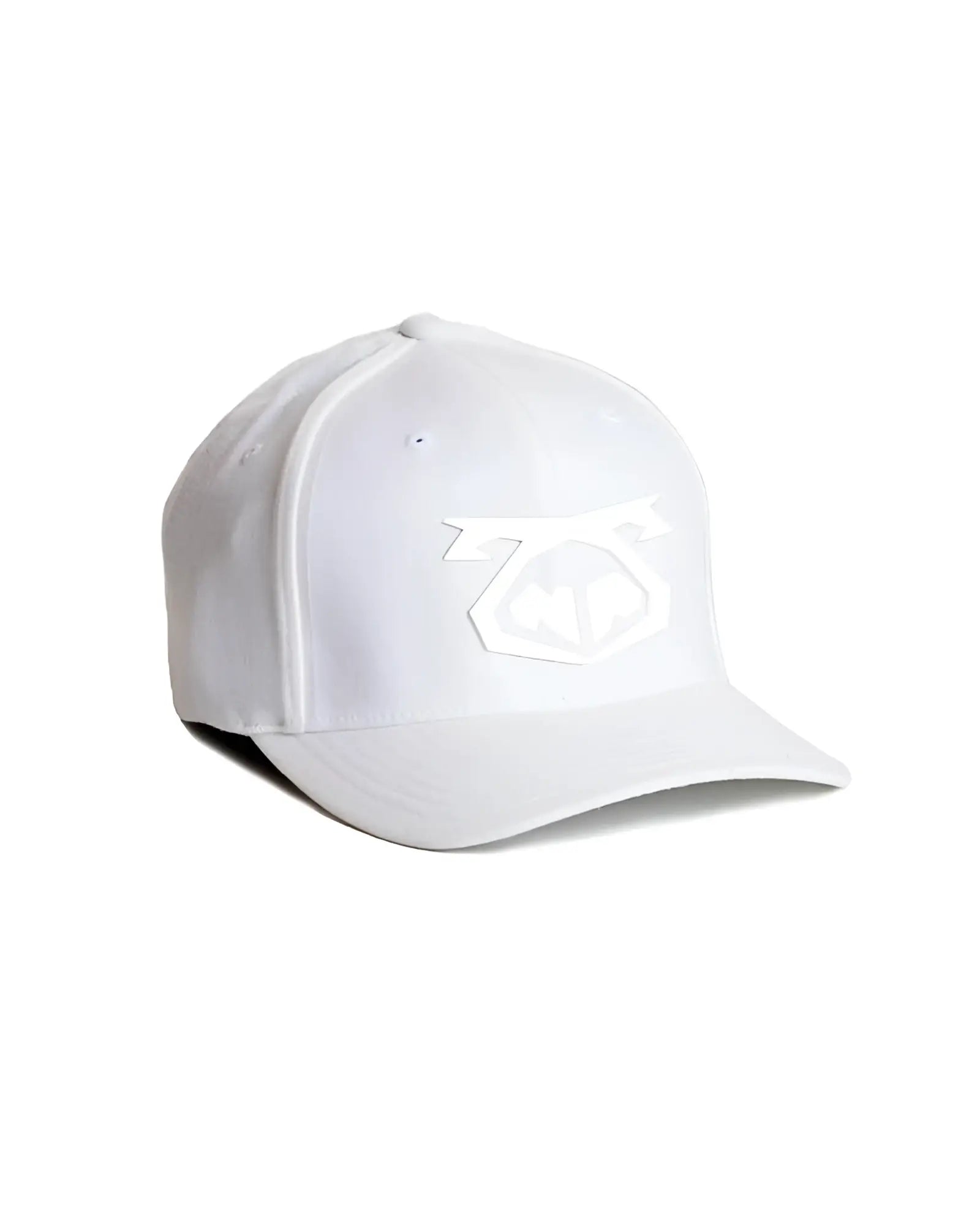 White baseball cap with subtle embossed nasty pig snout logo front in size s/m for casual wear