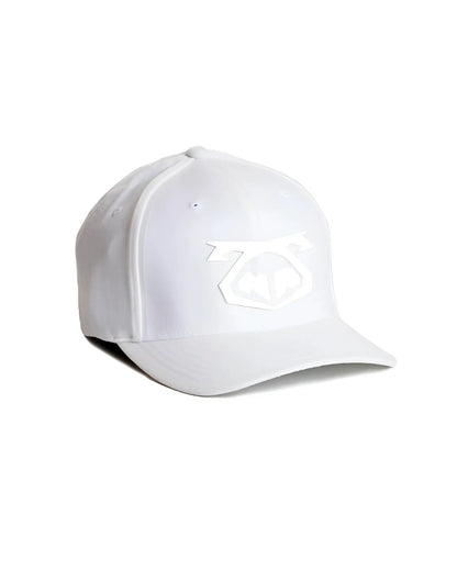White baseball cap with subtle embossed nasty pig snout logo front in size s/m for casual wear