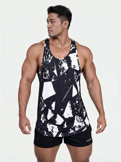 Jed North Men's Graphic Muscle Stringer - Abstract Black