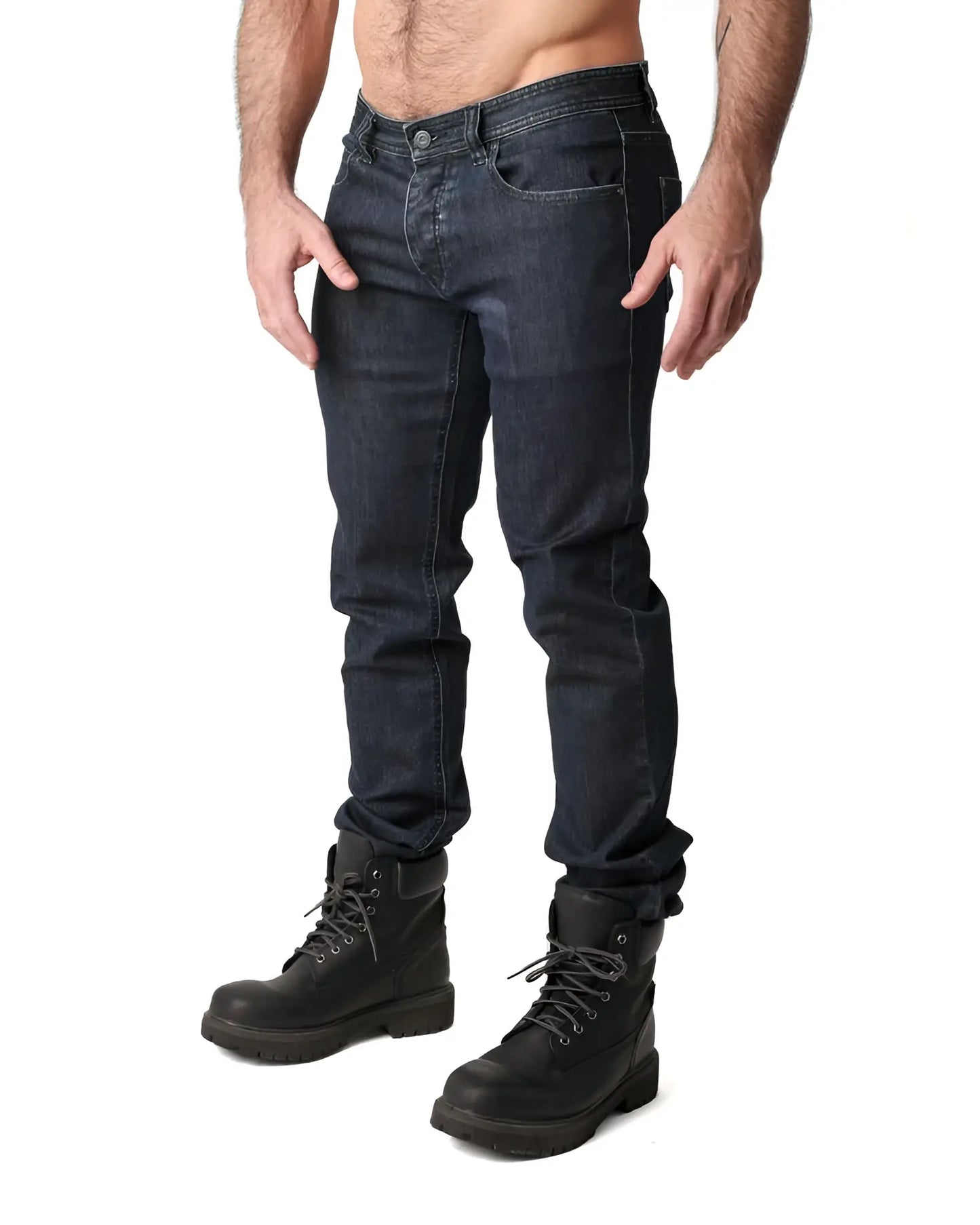 Dark indigo slim fit denim jeans with classic five-pocket design from NP jean in cotton material