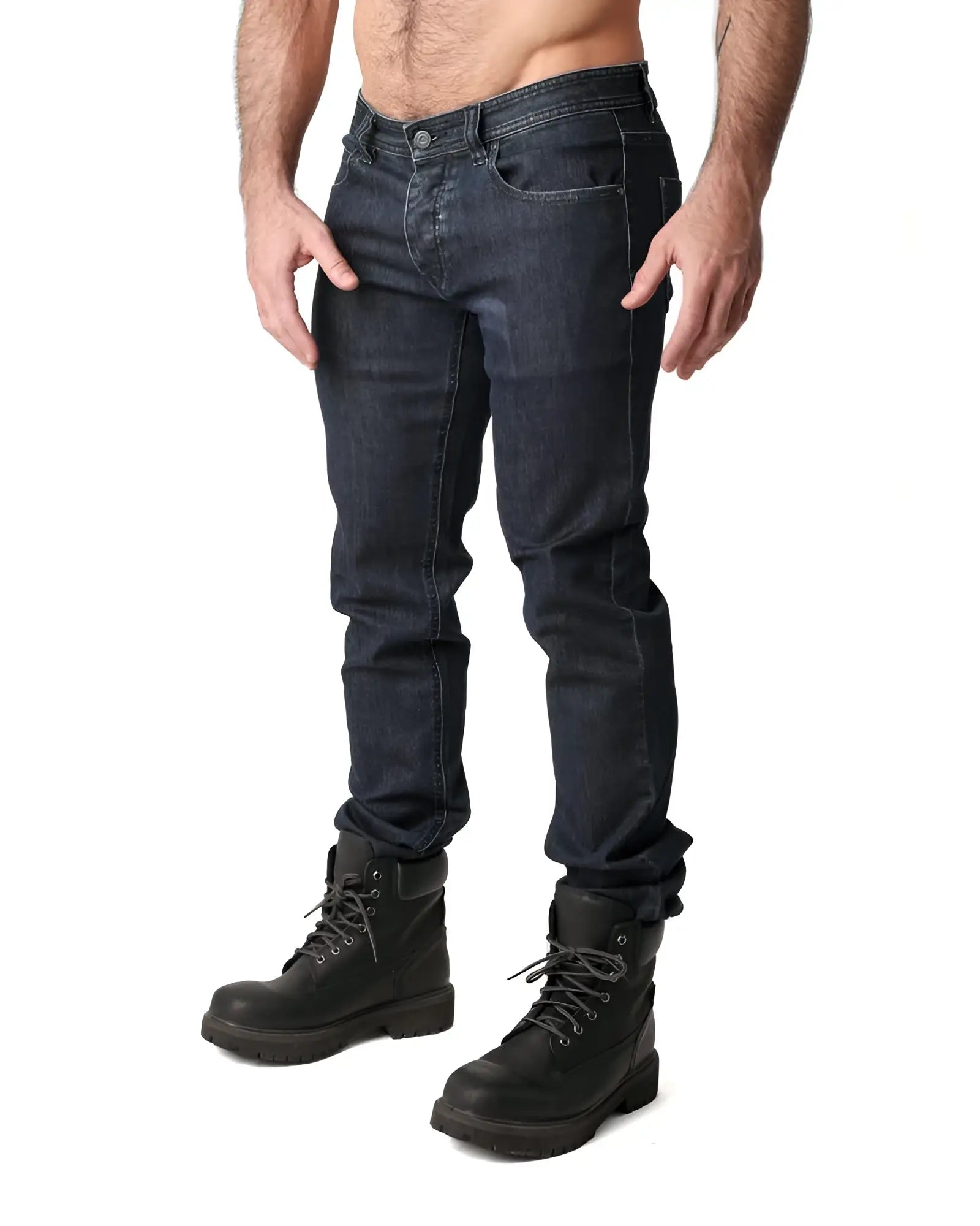 Dark indigo slim fit denim jeans with classic five-pocket design from NP jean in cotton material