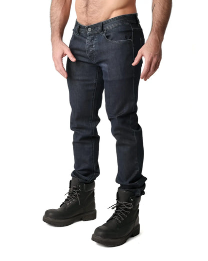 Dark indigo slim fit denim jeans with classic five-pocket design from NP jean in cotton material
