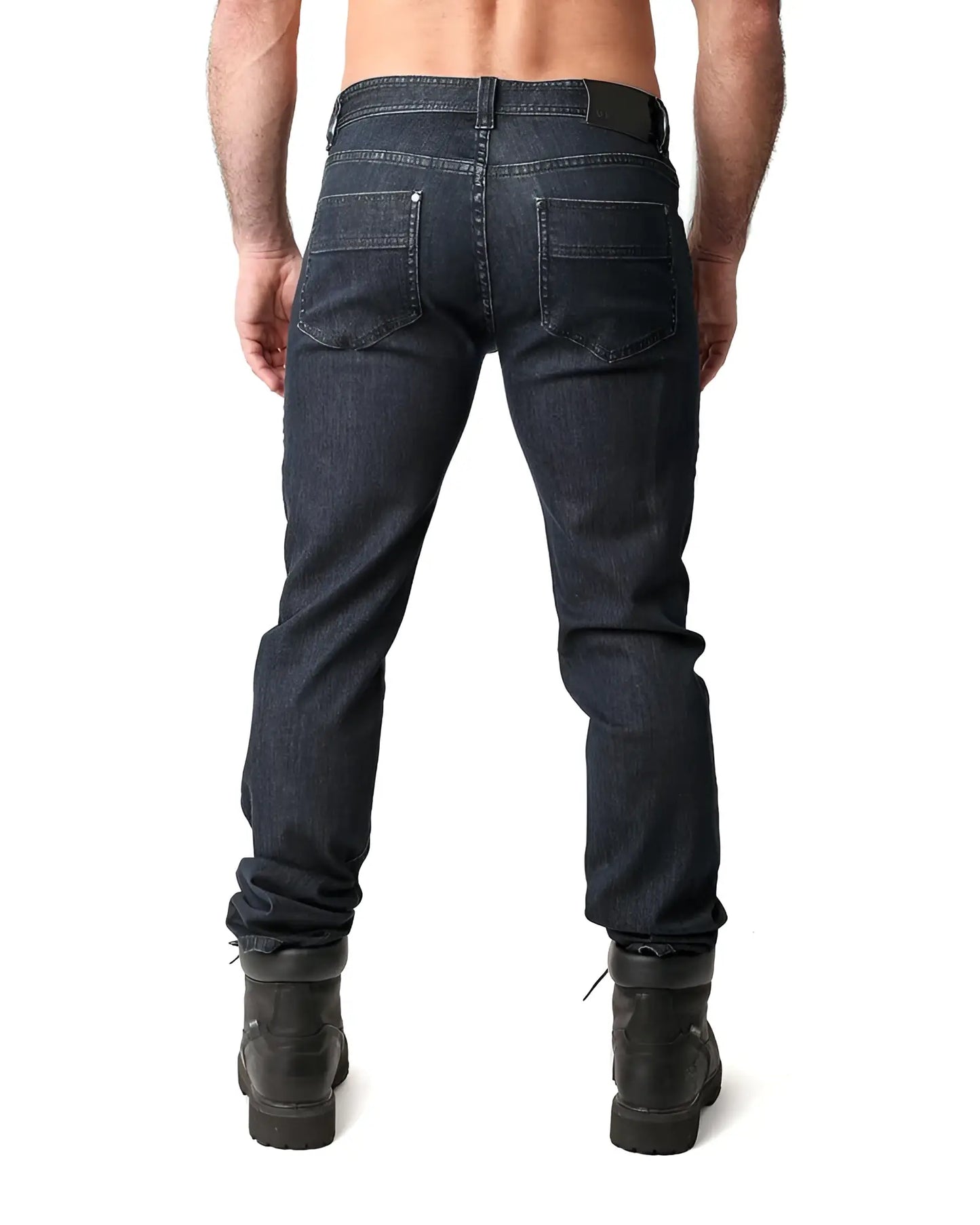 Dark indigo denim NP jean with a straight-leg cut and classic back pockets shown from the back side