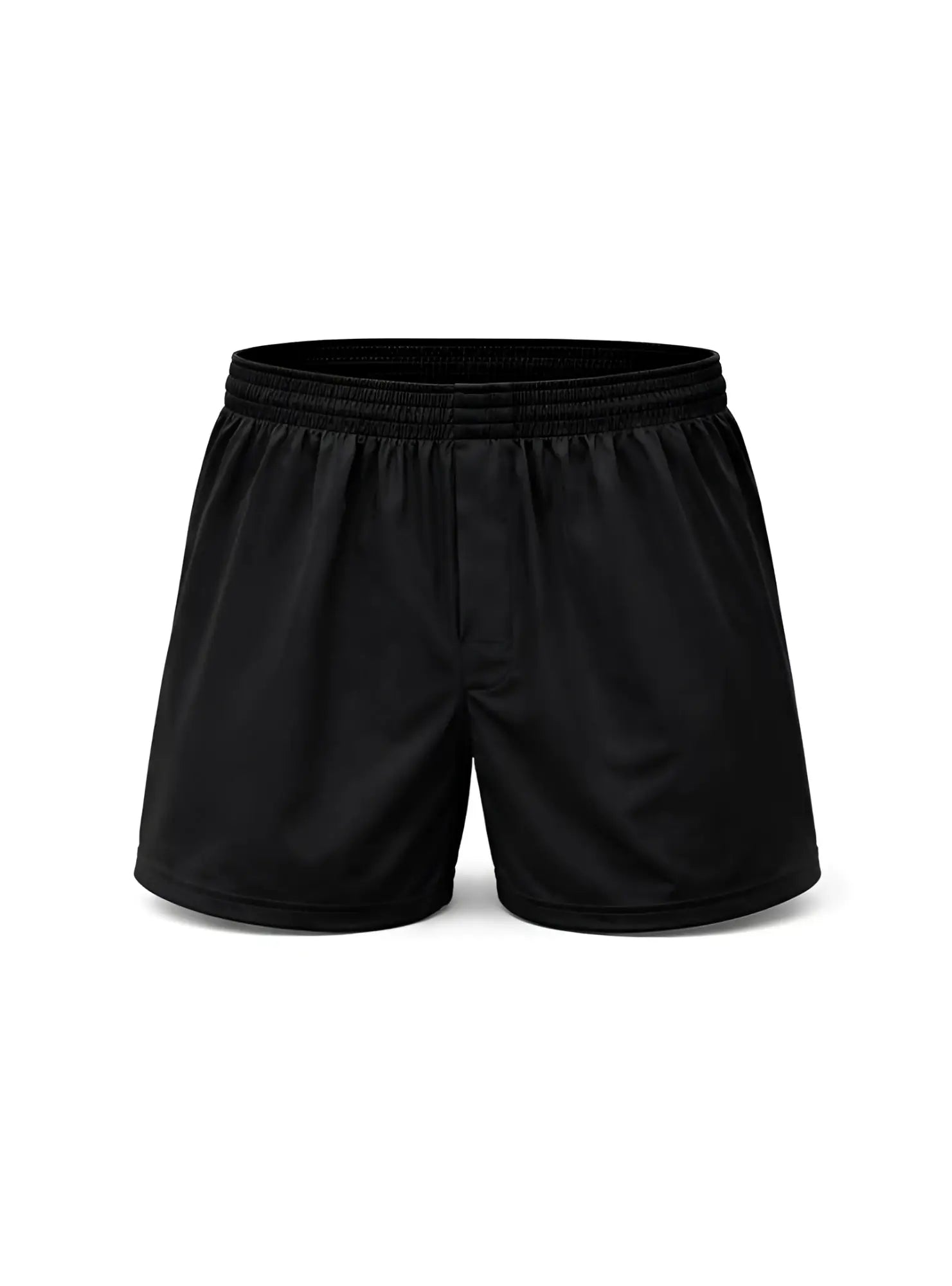 Black nylon active underwear boxer shorts with smooth lightweight fabric and elastic waistband for athletic use