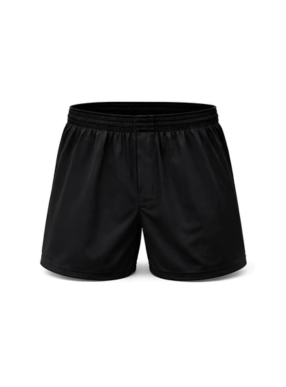 Black nylon active underwear boxer shorts with smooth lightweight fabric and elastic waistband for athletic use