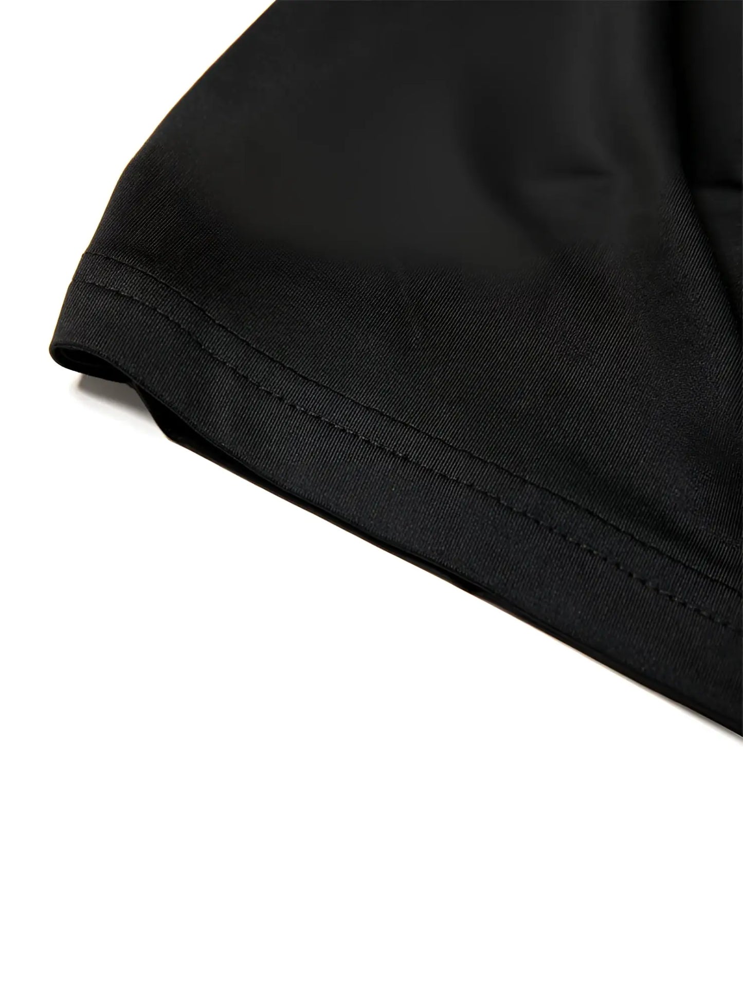 Black cotton t-shirt with neatly stitched hem shown with nylon active underwear boxer shorts for comfort and durability