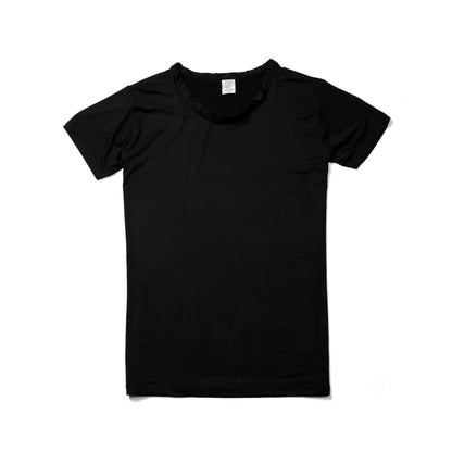Black nylon active underwear crew neck t-shirt made of smooth cotton fabric with short sleeves