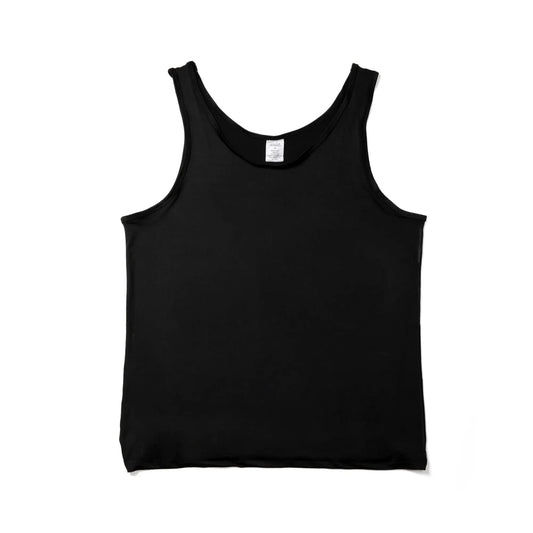 Black nylon sleeveless tank top with minimalist design for active underwear use
