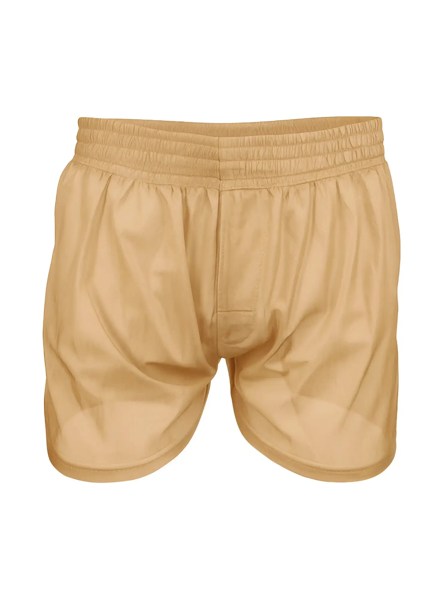 Beige nylon tricot boxer shorts with elastic waistband made of smooth lightweight fabric for athletic use