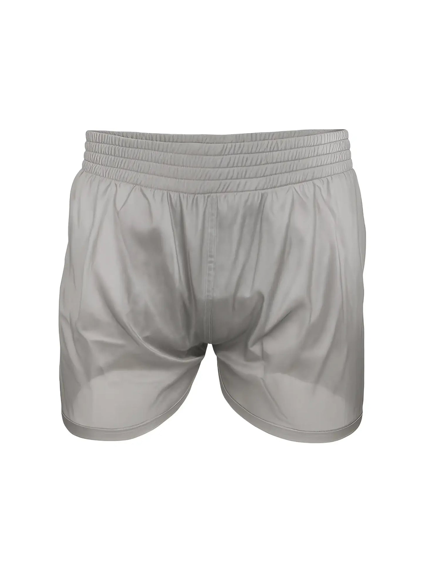 Gray nylon tricot boxer shorts with elastic waistband made of smooth lightweight fabric for athletic use