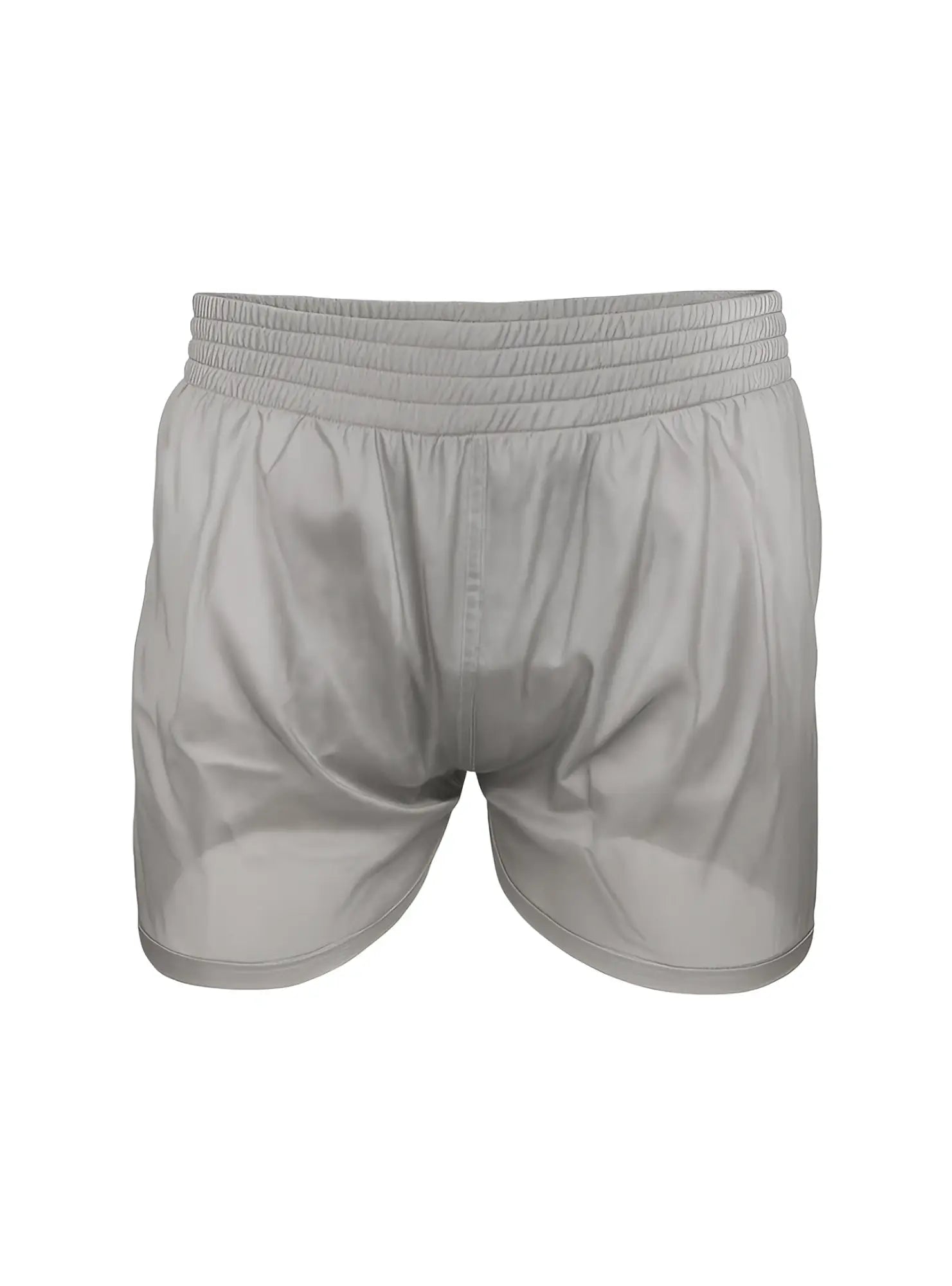 Gray nylon tricot boxer shorts with elastic waistband made of smooth lightweight fabric for athletic use