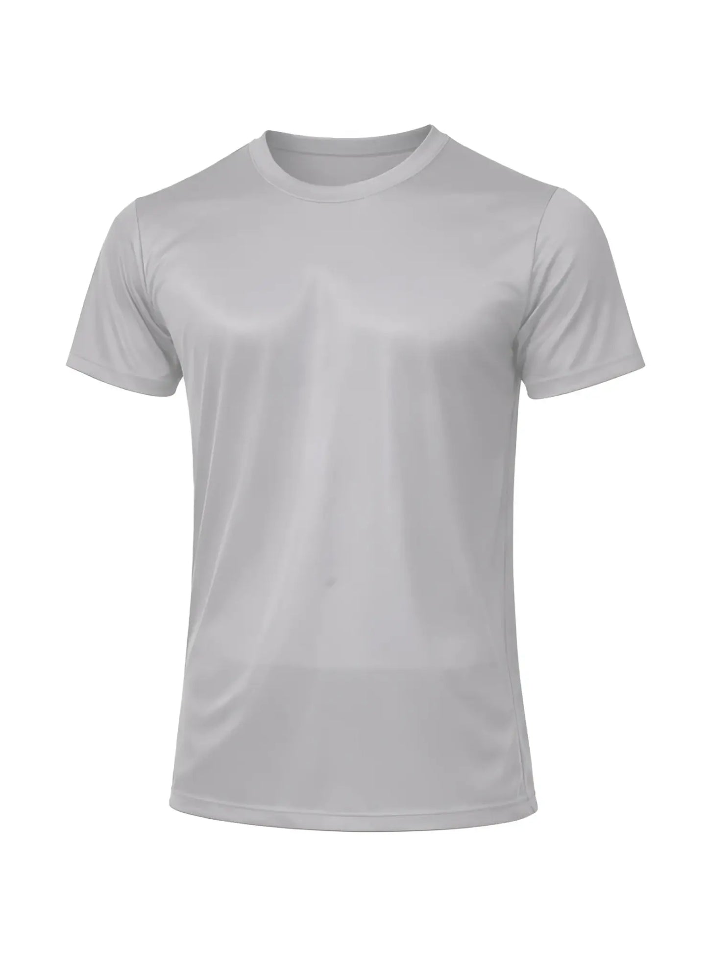 A plain white nylon tricot crew neck t-shirt with short sleeves made of smooth lightweight fabric
