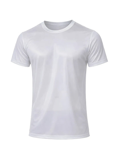 White short-sleeved crew neck t-shirt in lightweight smooth nylon tricot fabric perfect for everyday wear
