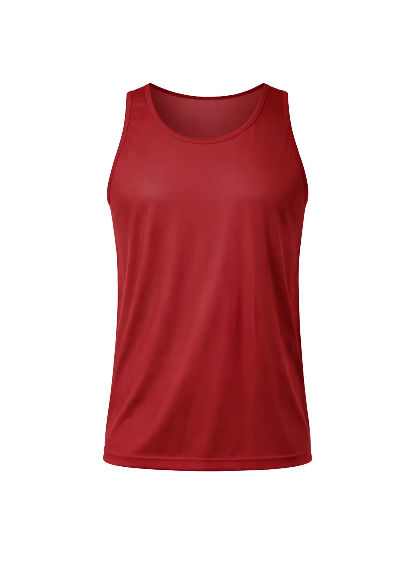 Red nylon tricot tank top with smooth, form-fitting design and subtle seam detailing for athletic wear
