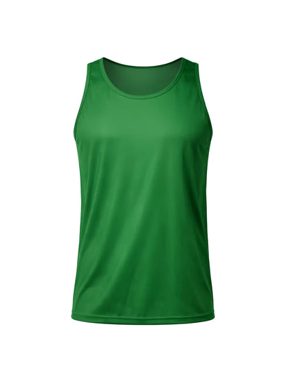 Solid green nylon tricot tank top with a simple fitted design ideal for athletic wear