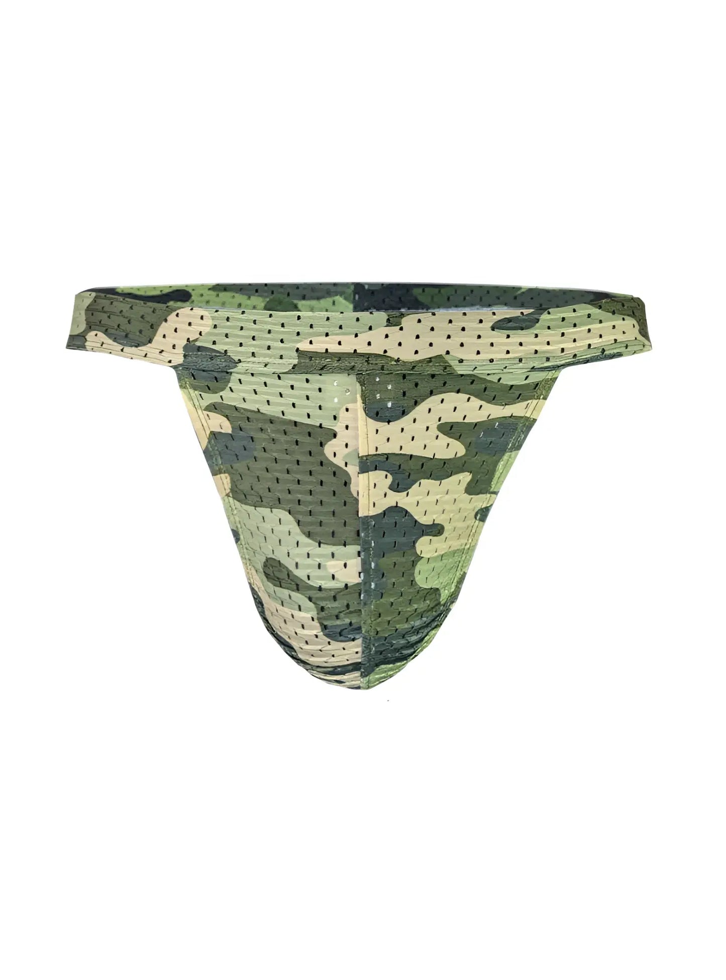 Green and beige camouflage patterned mesh briefs from nylux camo jockstrap with breathable material design