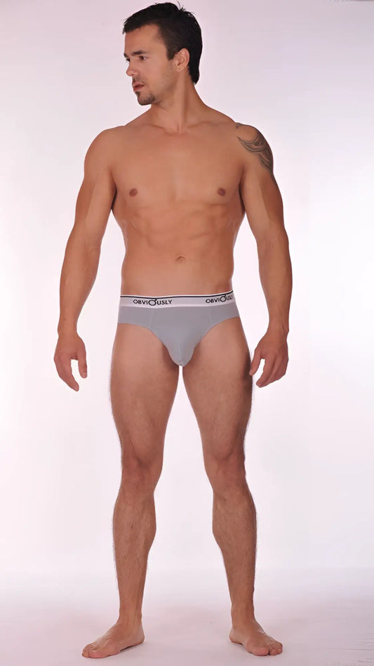 Obey obviously pouch brief full cut underwear in light grey with white elastic waistband size s