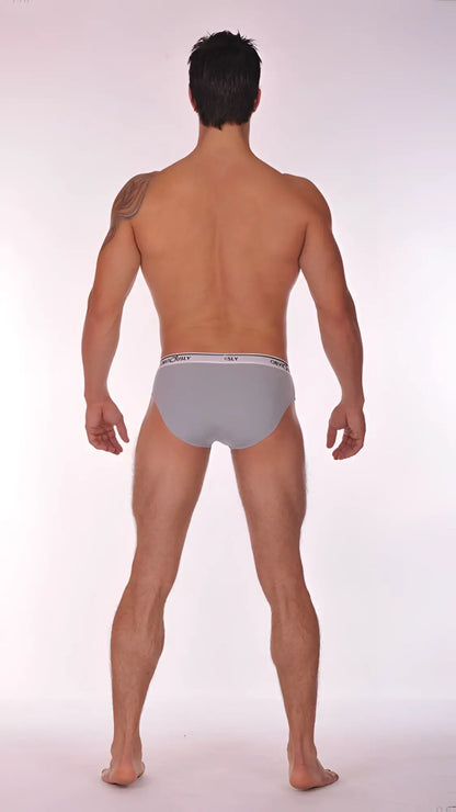 Obviously pouch brief full cut underwear in light grey with white city logo elastic waistband size small