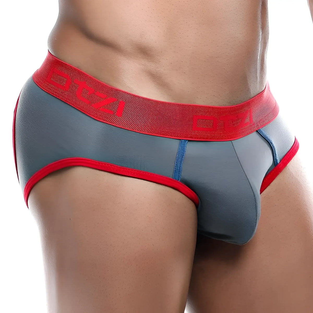 Gray and red otzi OTE005 jockstrap menâ€™s briefs with a mesh waistband for breathable comfort