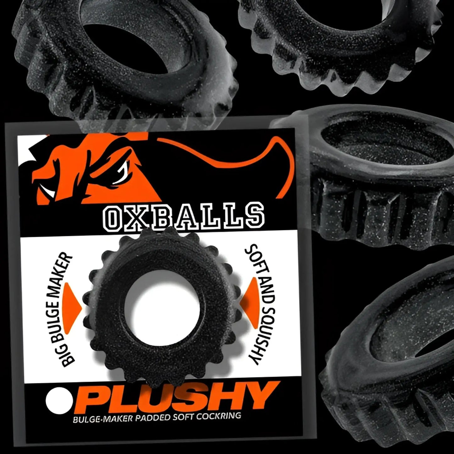 Black ox plushy textured oxballs bulge maker with soft squishy design for comfortable support and shaping