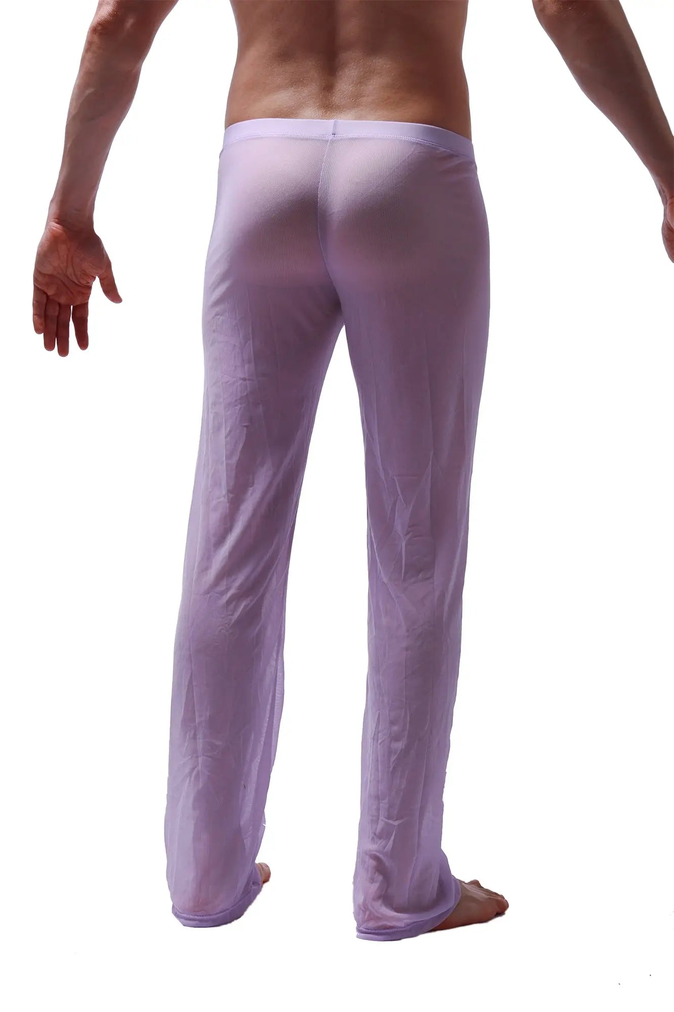A pair of sheer lavender-colored men’s pajama pants with smooth lightweight fabric and elastic waistband Pants Net Lilac