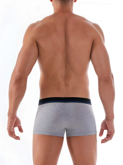 Gray heathered cotton stretch briefs with black waistband and thin blue stripe from Papi 3 pack Brazilian trunks size S